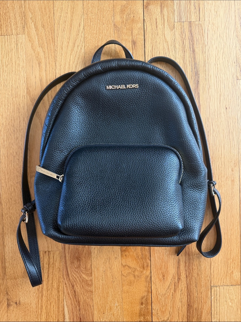 Michael Kors Black Pebbled Leather Mini Backpack with Gold Logo